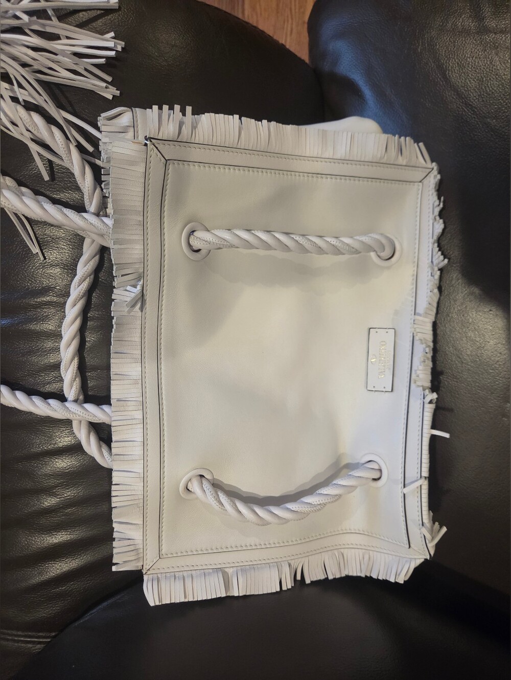 Valentino Garavani White Fringe Rope-Handle Tote